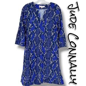 Jude Connally Megan Dress Navy & Cobalt Snakeskin Print Jude Cloth Womens Sz S